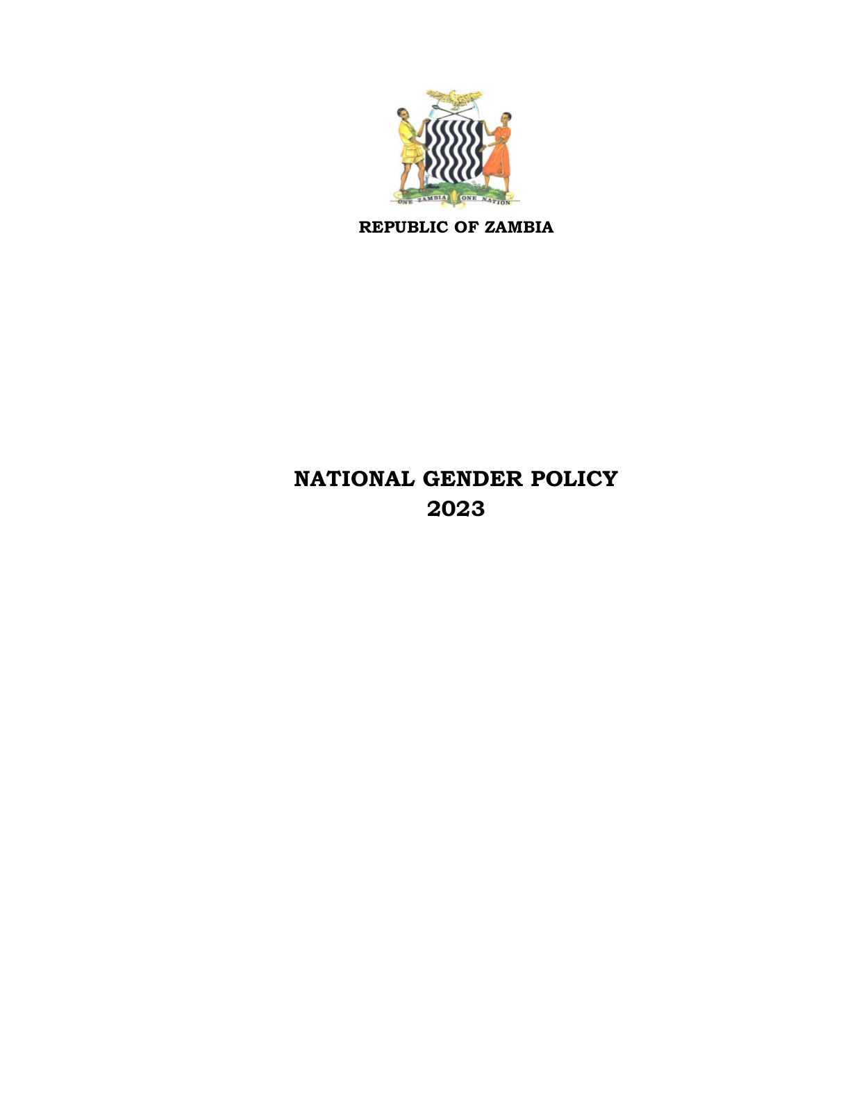 Republic of Zambia National Gender Policy 2023 cover