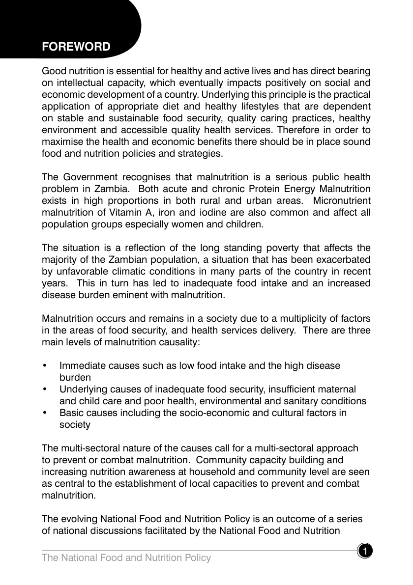 The National Food and Nutrition Policy cover