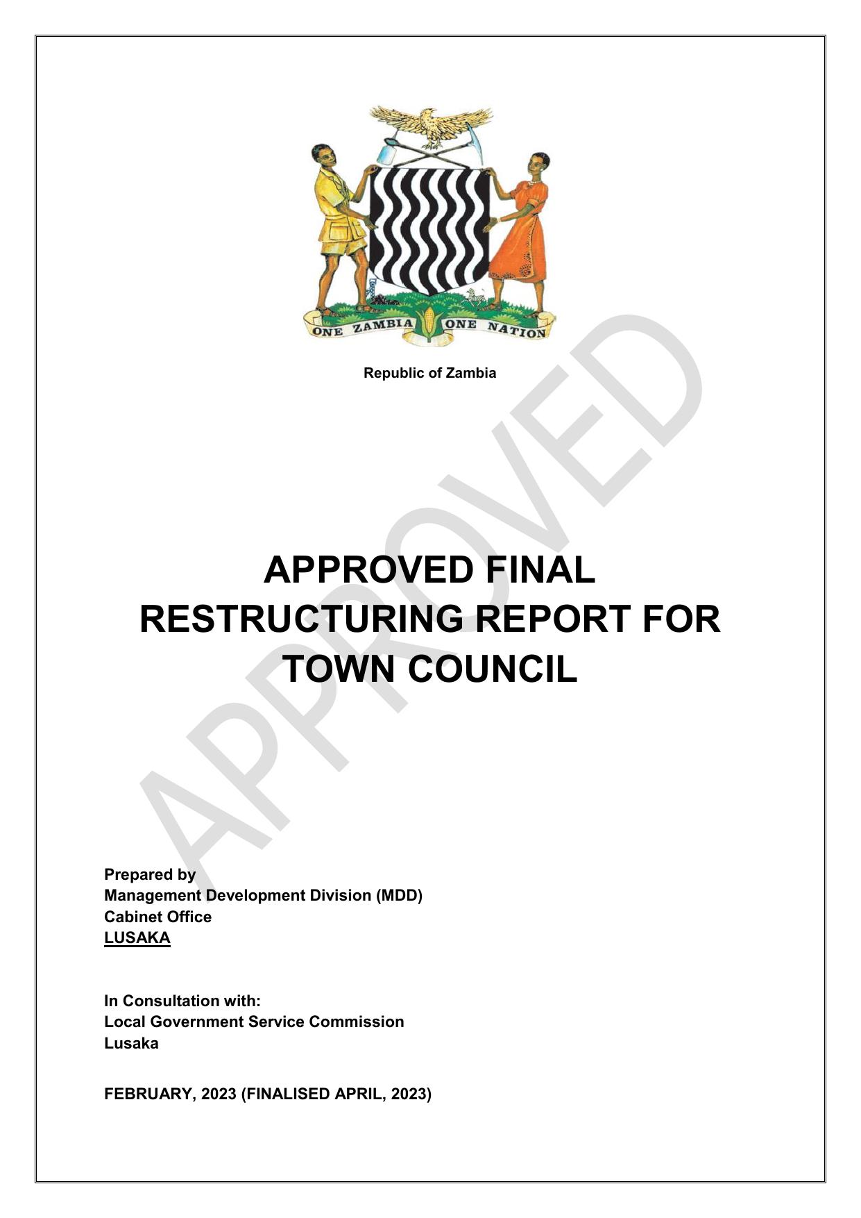 Approved Final Restructuring Report for Town Councils cover
