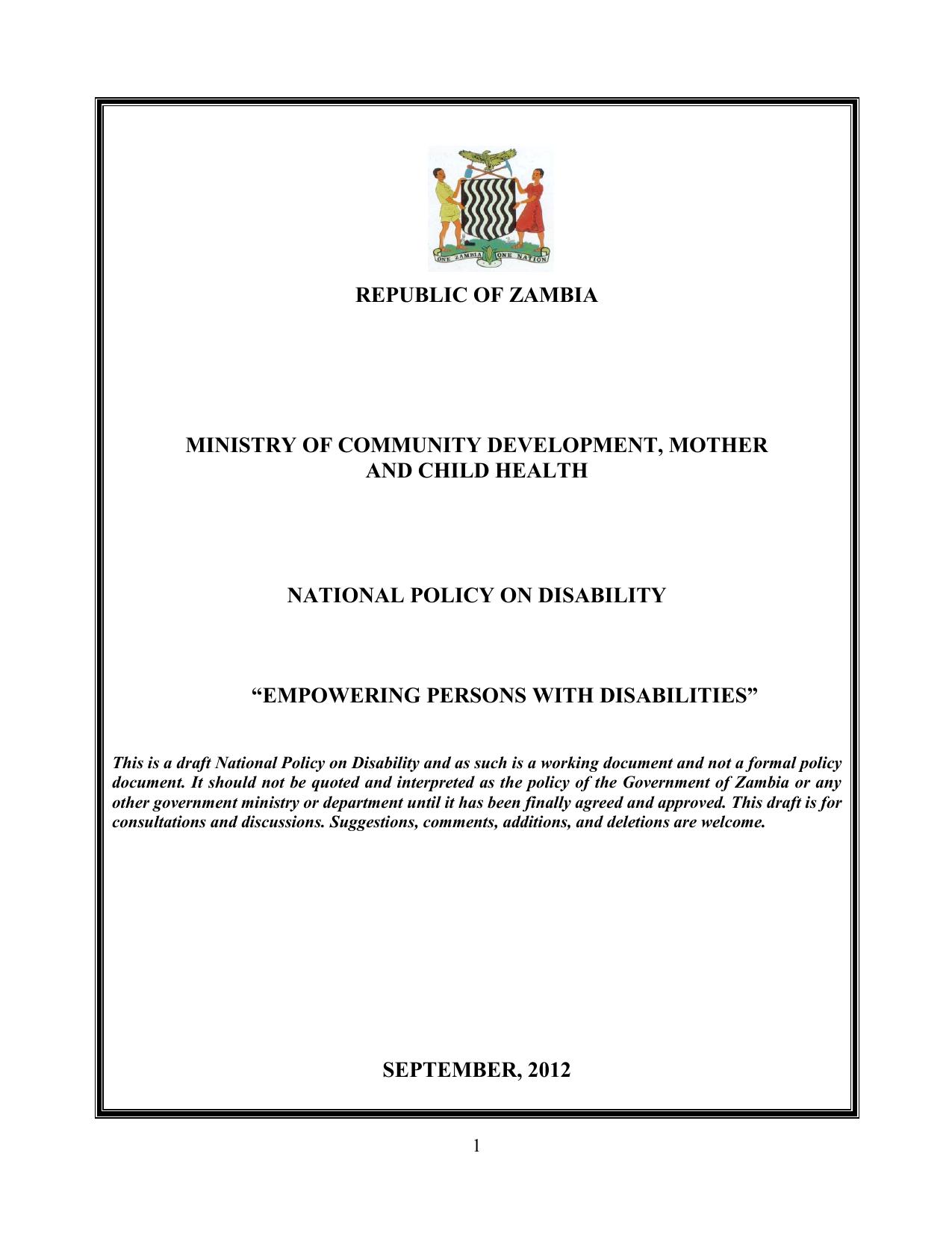 National Policy on Disability cover
