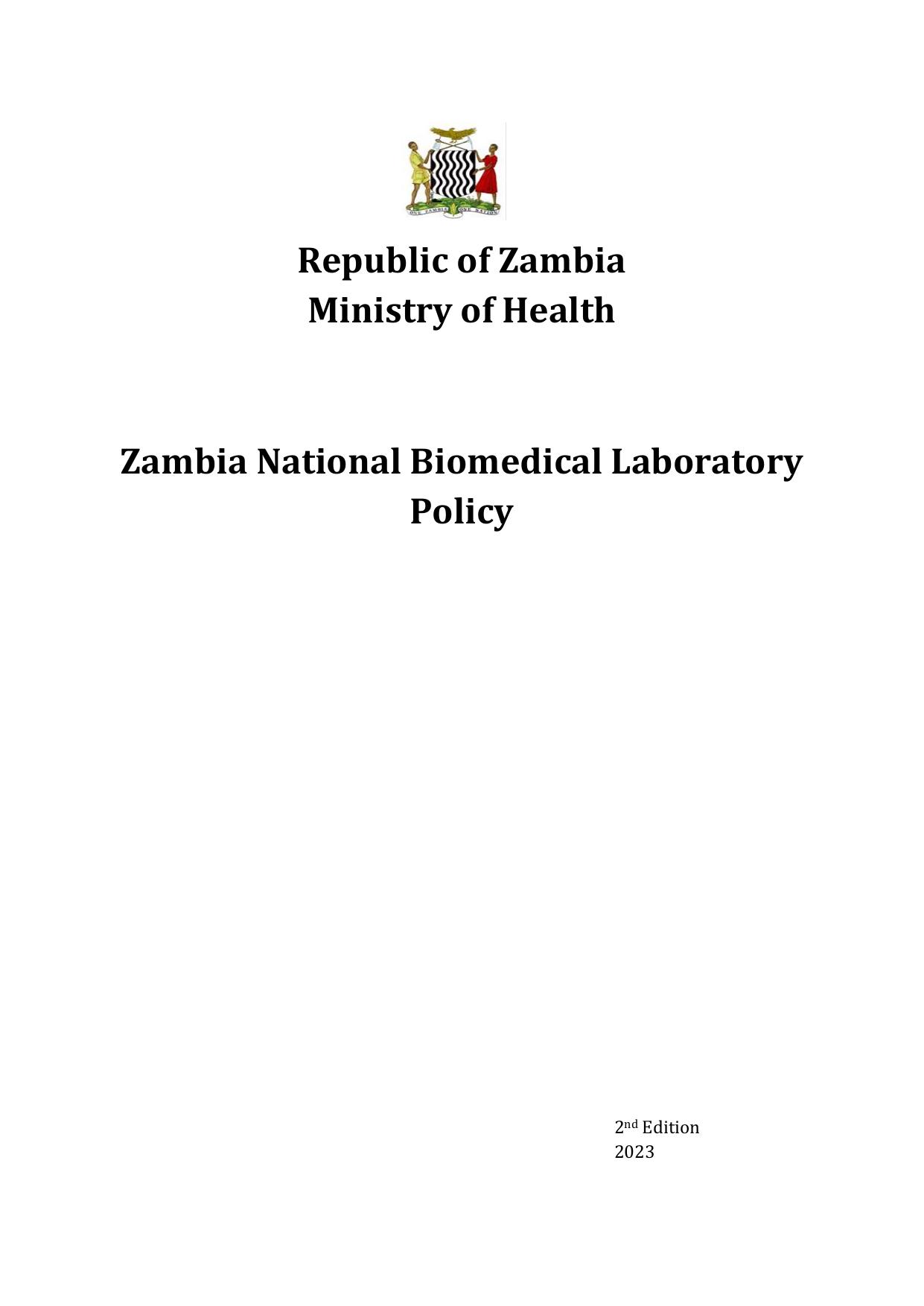 Zambia National Biomedical Laboratory Policy, 2nd Edition cover